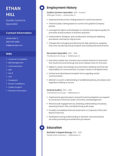 Quality Systems Specialist Resume