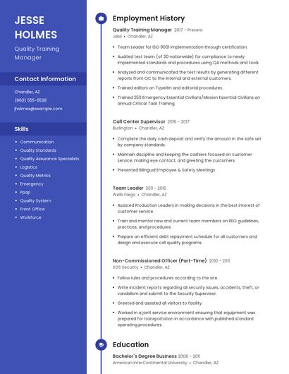 Quality Training Manager Resume