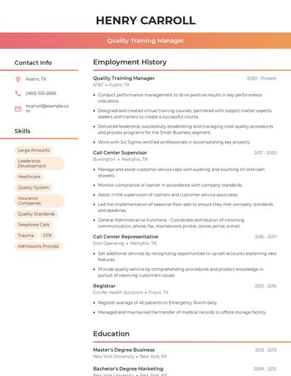 Quality Training Manager Resume
