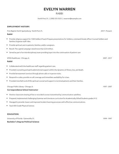 Rabbi Resume