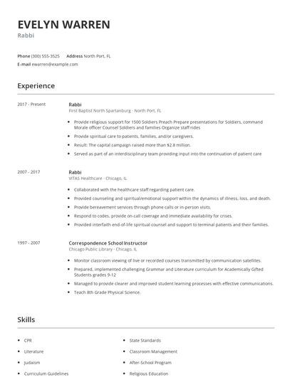 Rabbi Resume