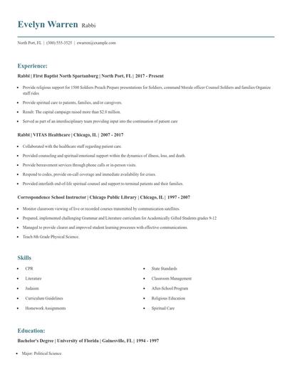Rabbi Resume