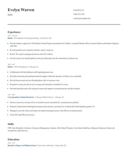 Rabbi Resume