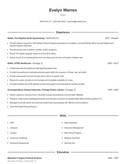 Rabbi Resume