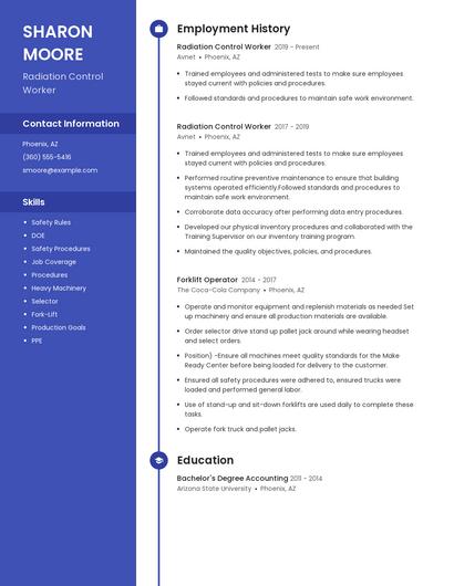 Radiation Control Worker Resume