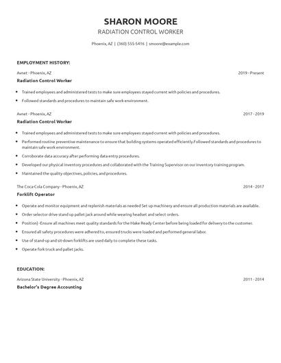 Radiation Control Worker Resume