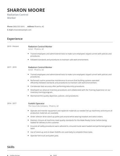 Radiation Control Worker Resume