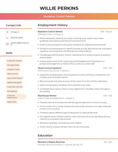 Radiation Control Worker Resume