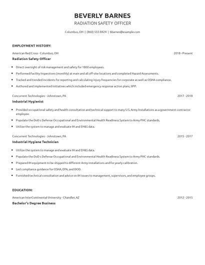 Radiation Safety Officer Resume