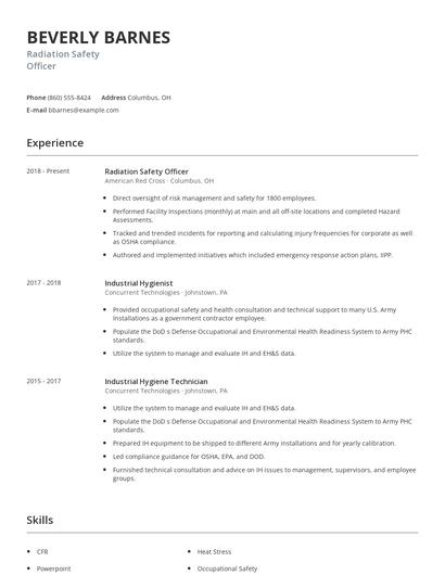 Radiation Safety Officer Resume