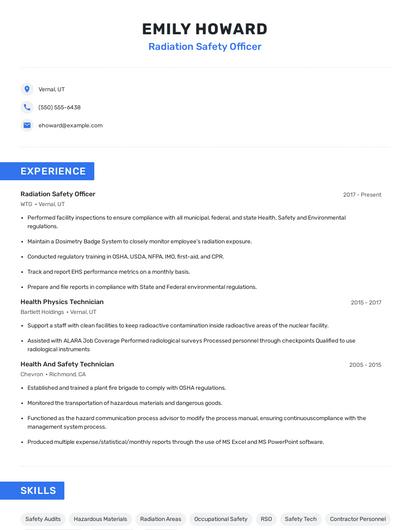Radiation Safety Officer Resume
