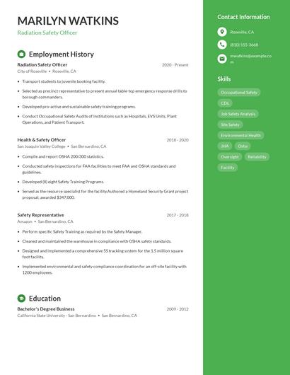 Radiation Safety Officer Resume