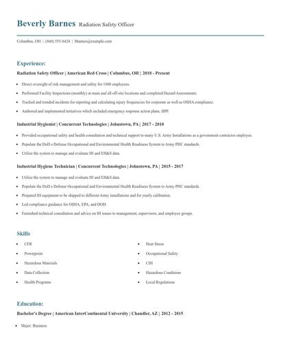 Radiation Safety Officer Resume