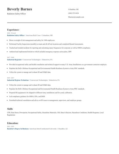 Radiation Safety Officer Resume
