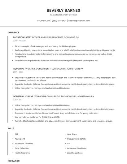 Radiation Safety Officer Resume