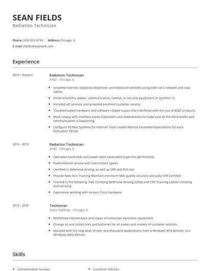 Radiation Technician Resume