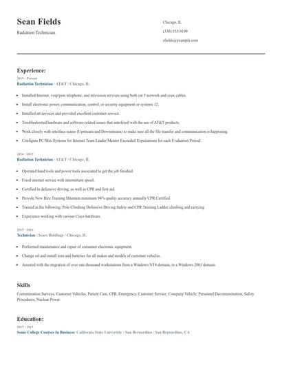 Radiation Technician Resume