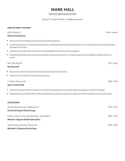 Radio Broadcaster Resume