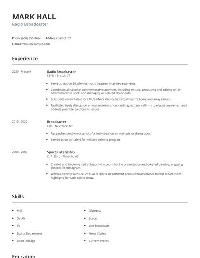 Radio Broadcaster Resume