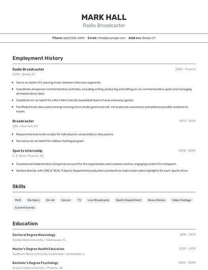 Radio Broadcaster Resume