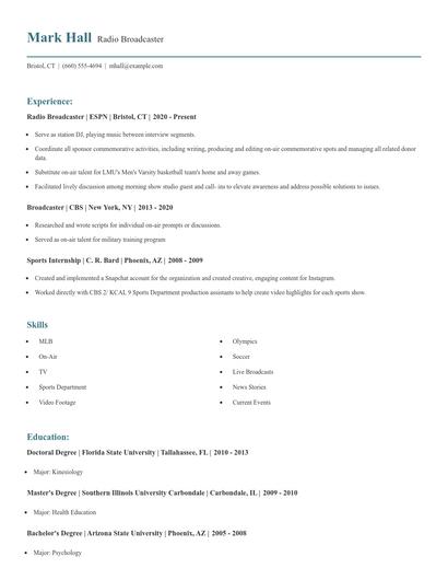 Radio Broadcaster Resume