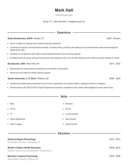 Radio Broadcaster Resume