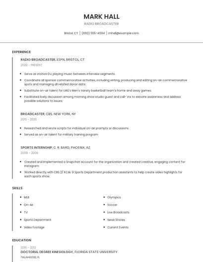 Radio Broadcaster Resume