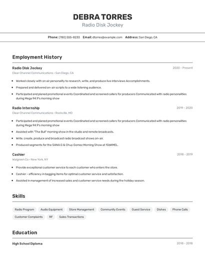 Radio Disk Jockey Resume