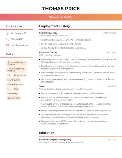 Radio Disk Jockey Resume