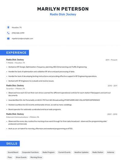 Radio Disk Jockey Resume