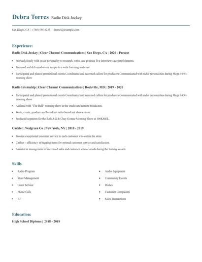 Radio Disk Jockey Resume