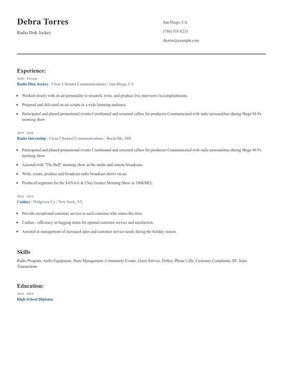 Radio Disk Jockey Resume