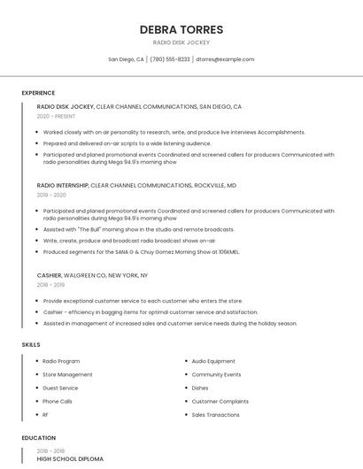 Radio Disk Jockey Resume