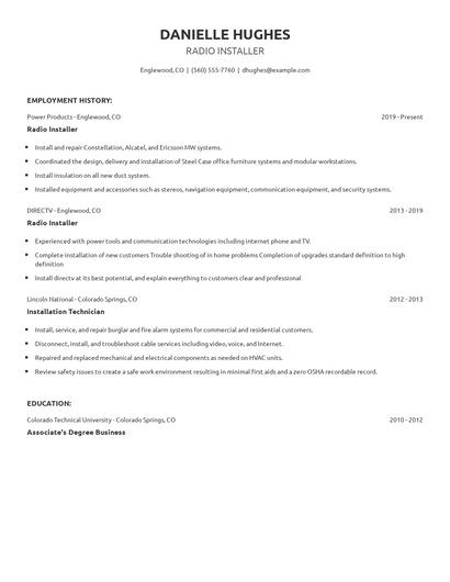 Radio Installer Resume