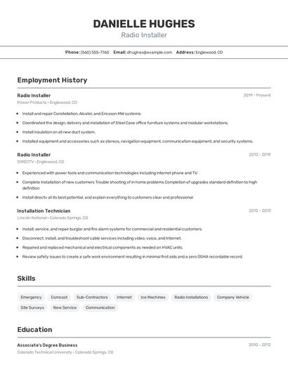 Radio Installer Resume