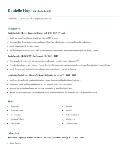 Radio Installer Resume