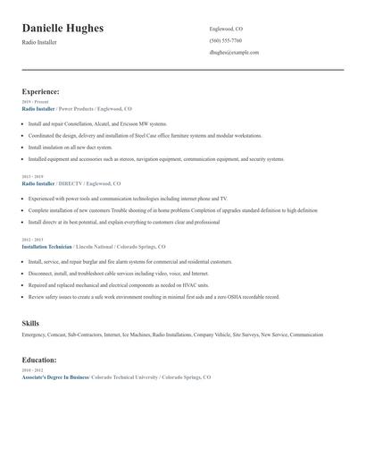 Radio Installer Resume