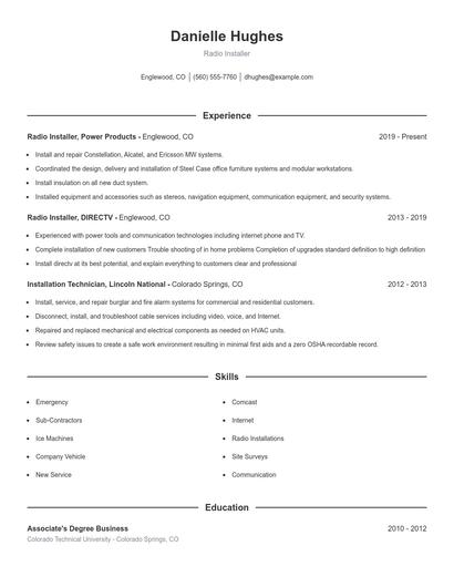 Radio Installer Resume