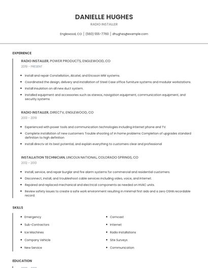 Radio Installer Resume