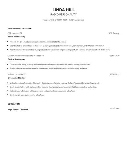 Radio Personality Resume