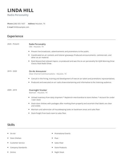 Radio Personality Resume