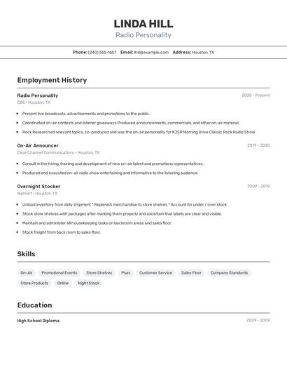 Radio Personality Resume