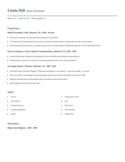 Radio Personality Resume