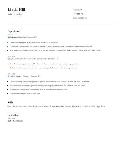 Radio Personality Resume