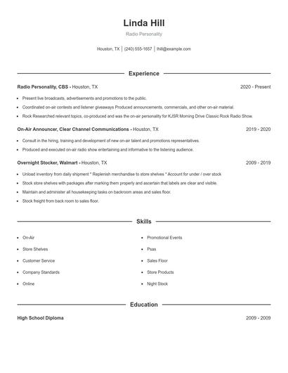 Radio Personality Resume