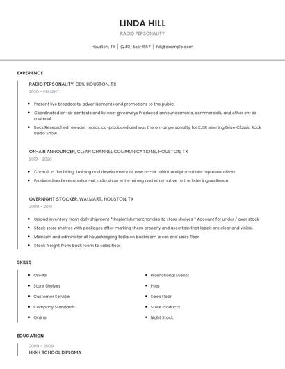 Radio Personality Resume