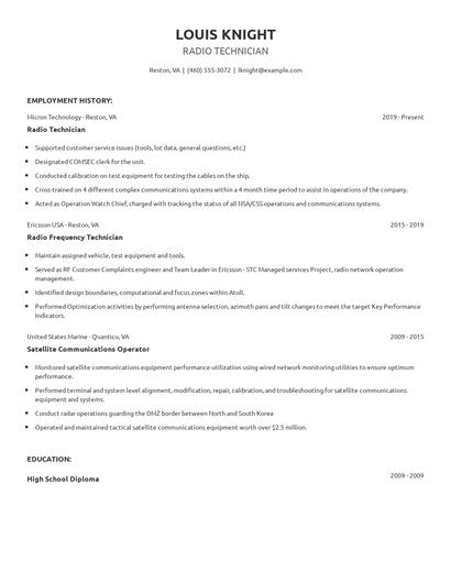 Radio Technician Resume