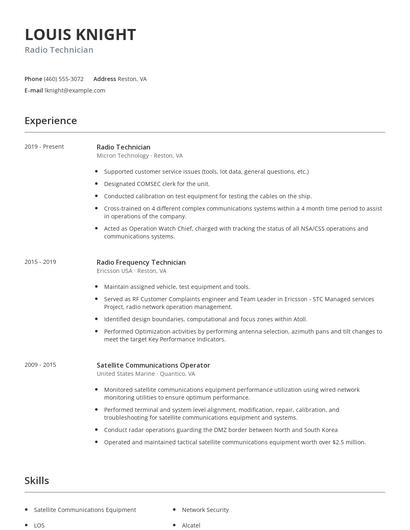 Radio Technician Resume