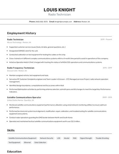Radio Technician Resume