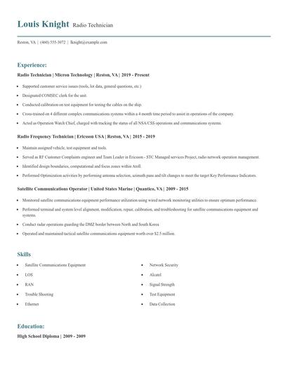 Radio Technician Resume